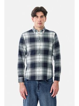 Snitch - Navy Blue Plaid Full Sleeves Slim Semi Formal Shirt