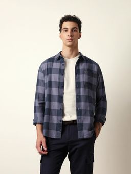 The Bear House - Mens Grey Checks Casual Modern Fit Shirt