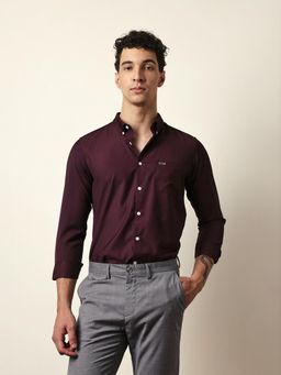 The Bear House - Mens Maroon Casual Modern Fit Shirt