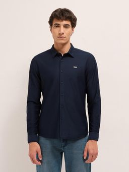 The Bear House - Mens Navy Blue Woven Solid Regular Fit Casual Shirt