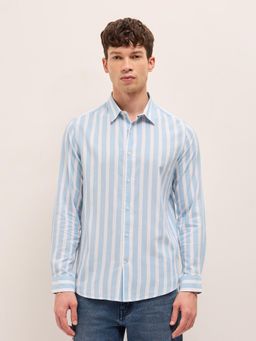 The Bear House - Mens Pure Cotton Stripes Slim Fit Casual Shirt