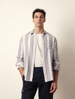 The Bear House - Mens Grey Stripes Casual Modern Fit Shirt