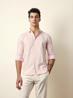 The Bear House - Mens Pink Stripes Casual Modern Fit Shirt