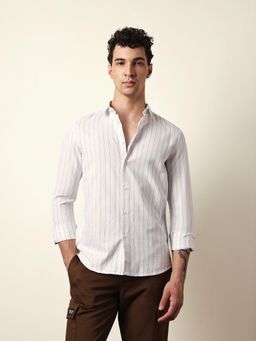 The Bear House - Mens White Stripes Casual Modern Fit Shirt