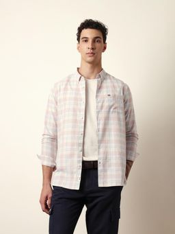 The Bear House - Mens Pink Checks Casual Modern Fit Shirt