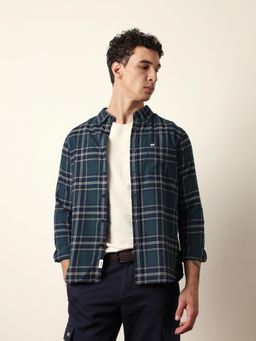 The Bear House - Mens Blue Checks Casual Modern Fit Shirt