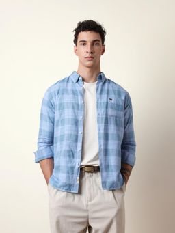 The Bear House - Mens Blue Casual Modern Fit Shirt