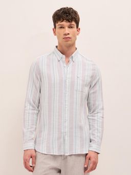 The Bear House - Mens Stripes Cotton Slim Fit Casual Shirt