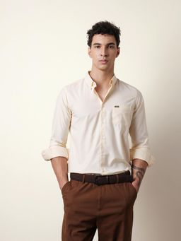 The Bear House - Mens Cream Casual Modern Fit Shirt