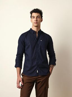 The Bear House - Mens Navy Blue Checks Casual Modern Fit Shirt