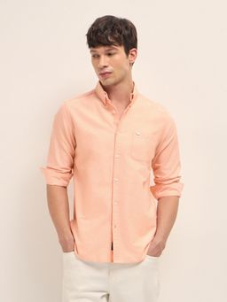 The Bear House - Mens Orange Cotton Solid Slim Fit Casual Shirt