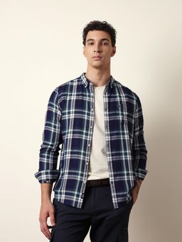 The Bear House - Mens Blue Casual Modern Fit Shirt
