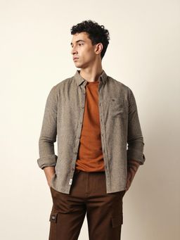 The Bear House - Mens Brown Checks Casual Modern Fit Shirt