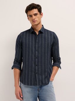 The Bear House - Mens Cotton Stripes Slim Fit Casual Shirt