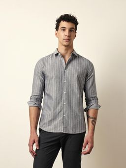 The Bear House - Mens Black Stripes Casual Modern Fit Shirt