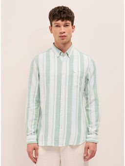 The Bear House - Mens Stripes Cotton Slim Fit Casual Shirt