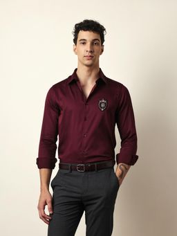 The Bear House - Mens Maroon Casual Modern Fit Shirt