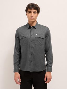 The Bear House - Mens Grey Solid Regular Fit Casual Shirt