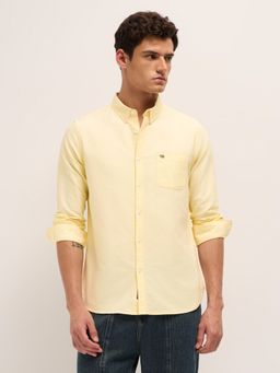 The Bear House - Mens Yellow Cotton Solid Slim Fit Casual Shirt