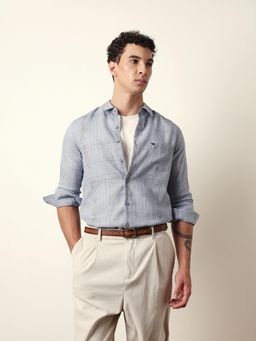 The Bear House - Mens Blue Casual Modern Fit Shirt
