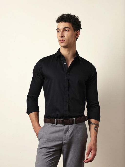 The Bear House Mens Black Casual Modern Fit Shirt
