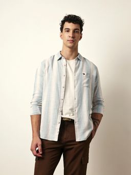 The Bear House - Mens Blue Stripes Casual Modern Fit Shirt