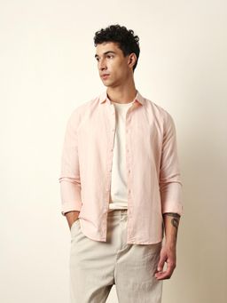 The Bear House - Mens Peach Stripes Casual Modern Fit Shirt