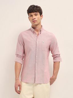 The Bear House - Mens Red Cotton Solid Slim Fit Casual Shirt