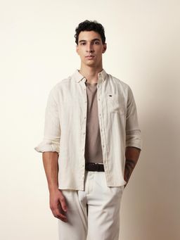 The Bear House - Mens Cream Casual Modern Fit Shirt