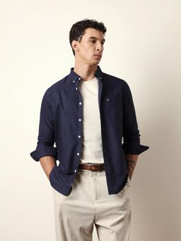 The Bear House - Mens Navy Blue Casual Modern Fit Shirt