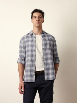 The Bear House - Mens Grey Checks Casual Modern Fit Shirt