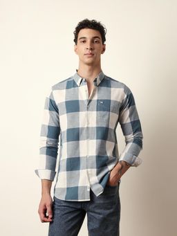 The Bear House - Mens Teal Checks Casual Modern Fit Shirt
