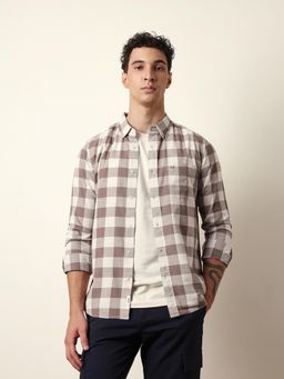 The Bear House - Mens Brown Checks Casual Modern Fit Shirt