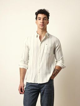 The Bear House - Mens Green Stripes Casual Modern Fit Shirt