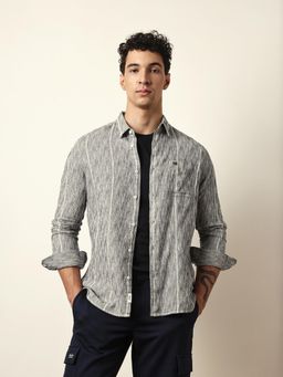 The Bear House - Mens Self Design Black Casual Modern Fit Shirt