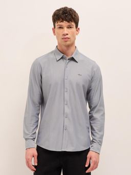 The Bear House - Mens Grey Woven Solid Regular Fit Casual Shirt