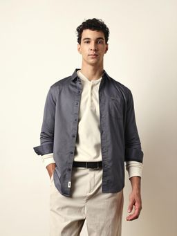 The Bear House - Mens Grey Solid Casual Modern Fit Shirt