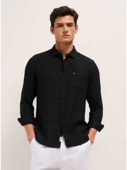 The Bear House - Mens Black Self Design Casual Modern Fit Shirt