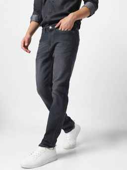 Urbano Fashion - Mens Dark Grey Regular Fit Washed Jeans Stretchable
