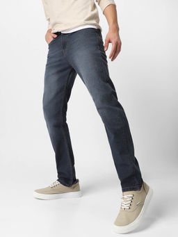 Urbano Fashion - Mens Grey Regular Fit Washed Jeans Stretchable
