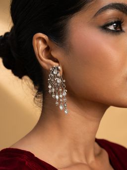 Shaya by CaratLane - 925 Oxidised Silver Chham Chham White Stone Earrings