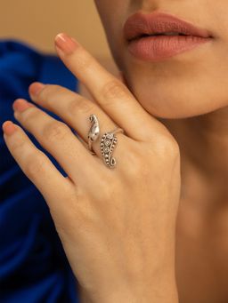 Shaya by CaratLane - 925 Oxidised Silver Lukka Chuppi Front Open Ring