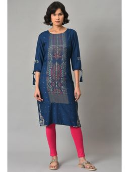 W - Blue Geometric Kurta-Tight (Set of 2)