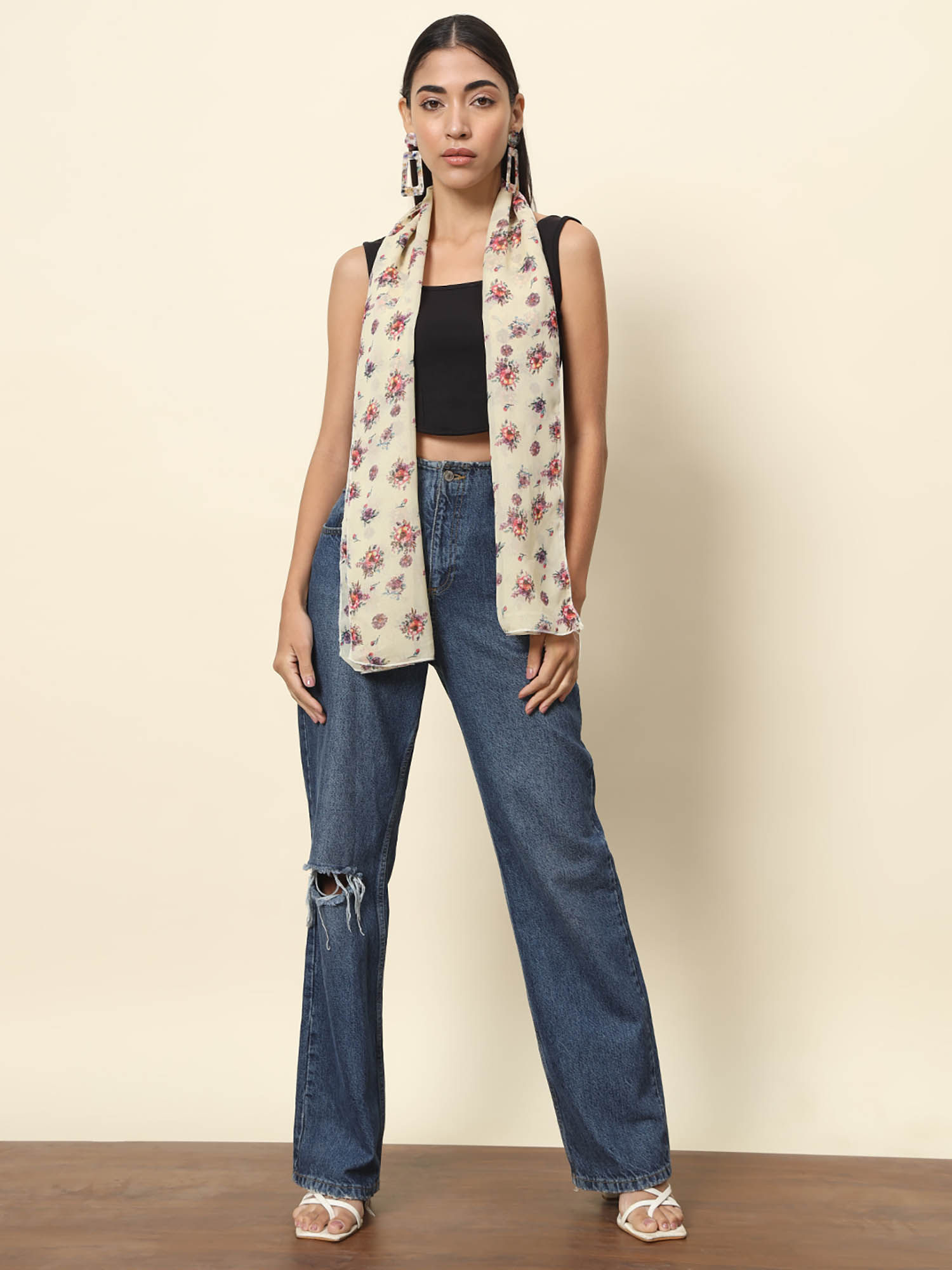 trend arrest Beige Floral Scarf-picture-28