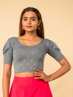 BINDIGASM'S ADVI - Paavna Grey Organza Dobby Stretchable Saree Blouse