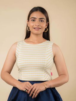 BINDIGASM'S ADVI - Cream Self Design Sleeveless Stretchable Blouse (2XL)