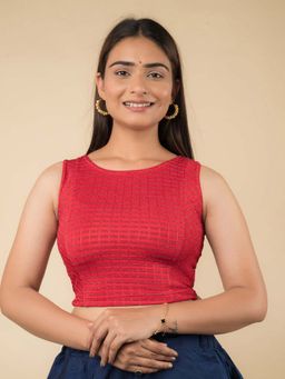 BINDIGASM'S ADVI - Red Self Design Sleeveless Stretchable Blouse (2XL)