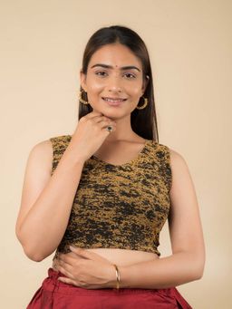 BINDIGASM'S ADVI - Gold and Black Sleeveless Stretchable Slip On Blouse (2XL)