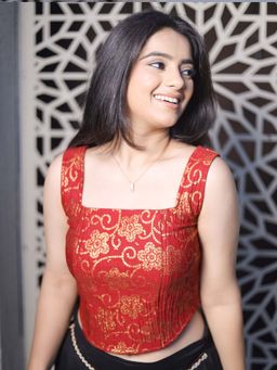 BINDIGASM'S ADVI - Bandhani Banarasi Sleeveless Stretchable Corset Blouse