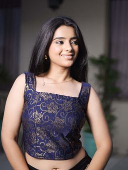 BINDIGASM'S ADVI - Bandhani Banarasi Sleeveless Stretchable Corset Blouse